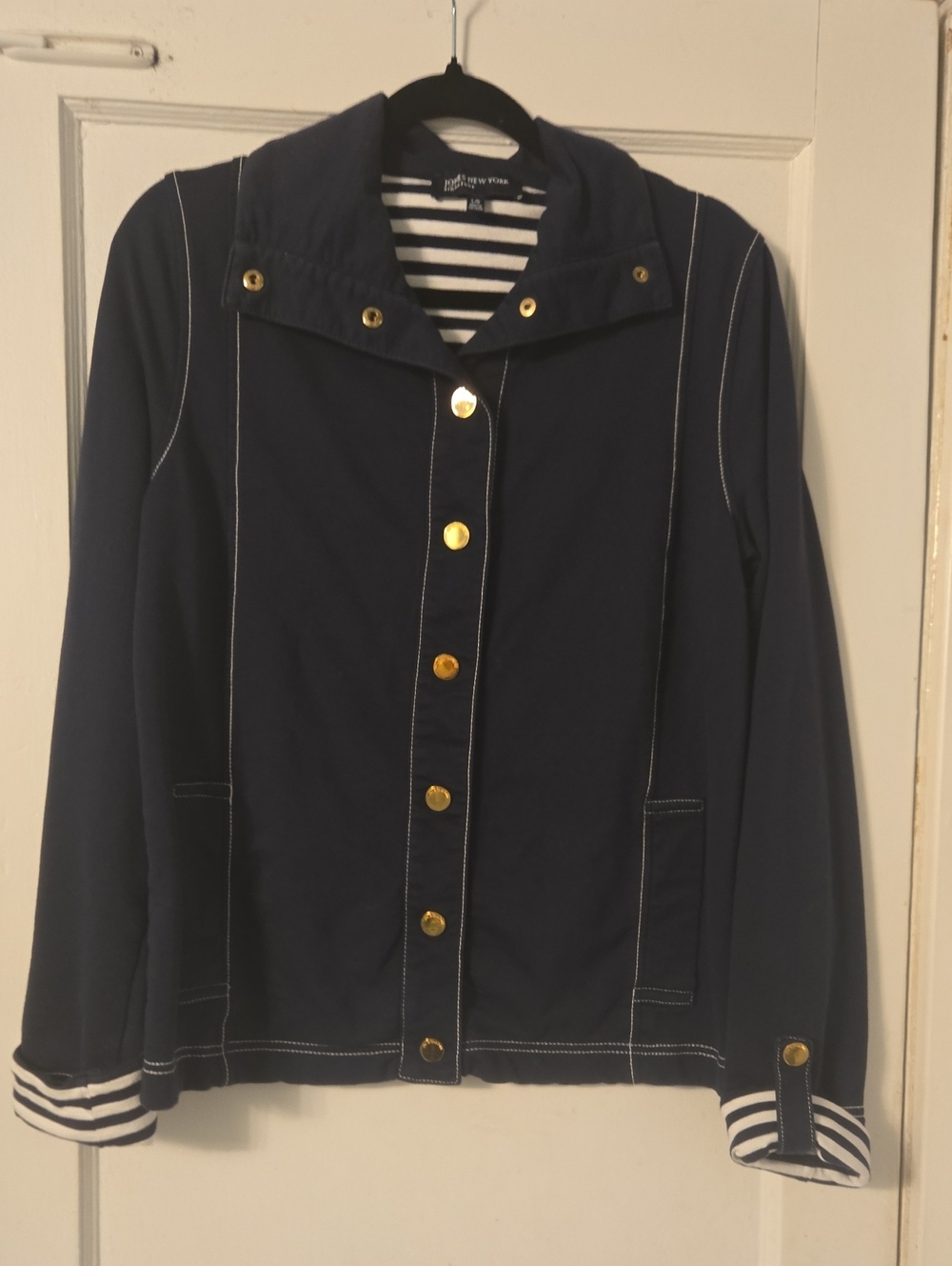 Jones New York Navy Utility Jacket with Gold-Tone Buttons
